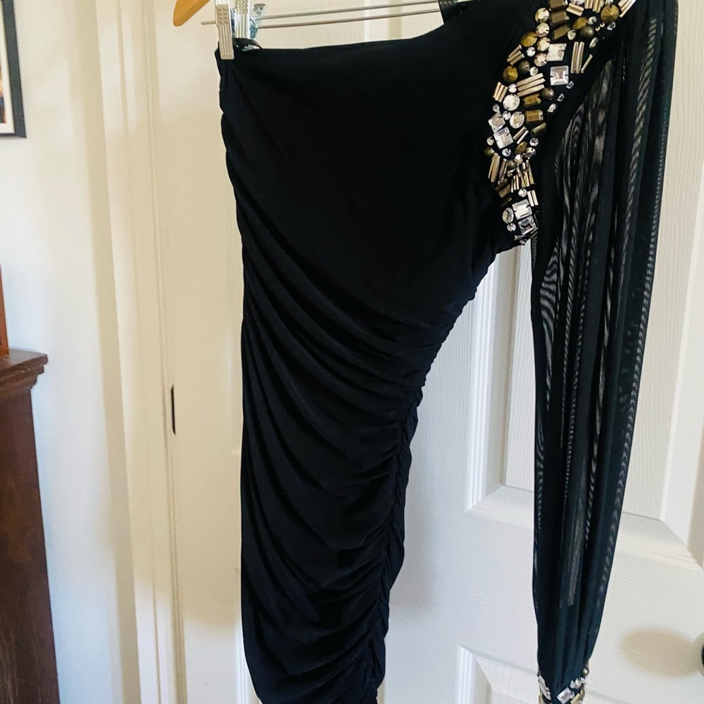 City Triangles Sexy Black Asymmetrical Sheer Arm Mini Dress